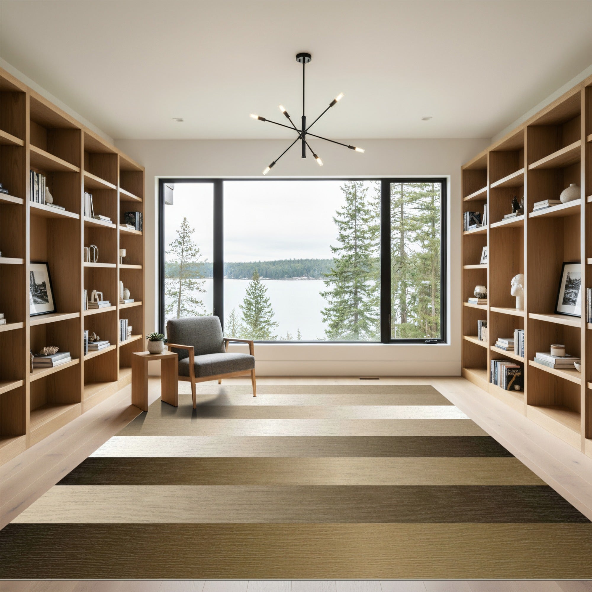 Champagne Beige Horizontal Gradient Stripes Rug