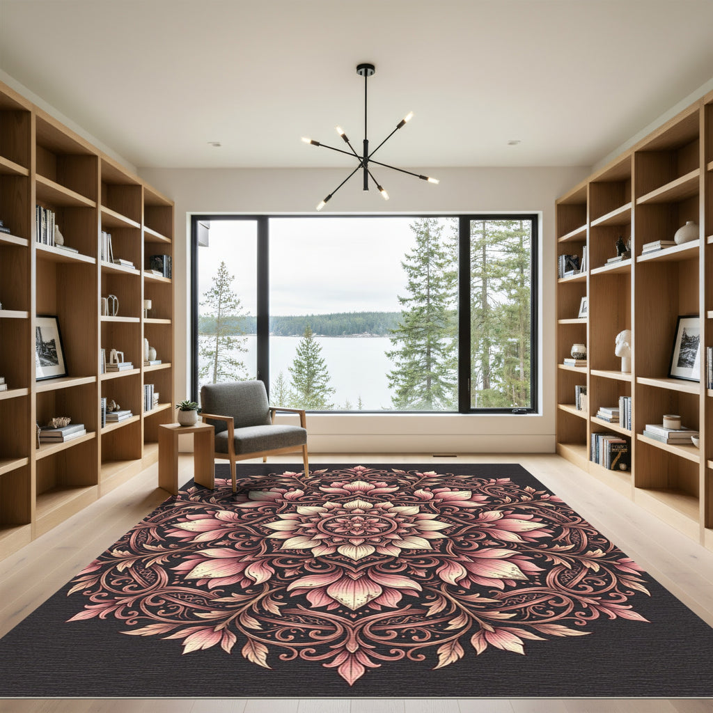 Ornate Pink Blossom Mandala Rug