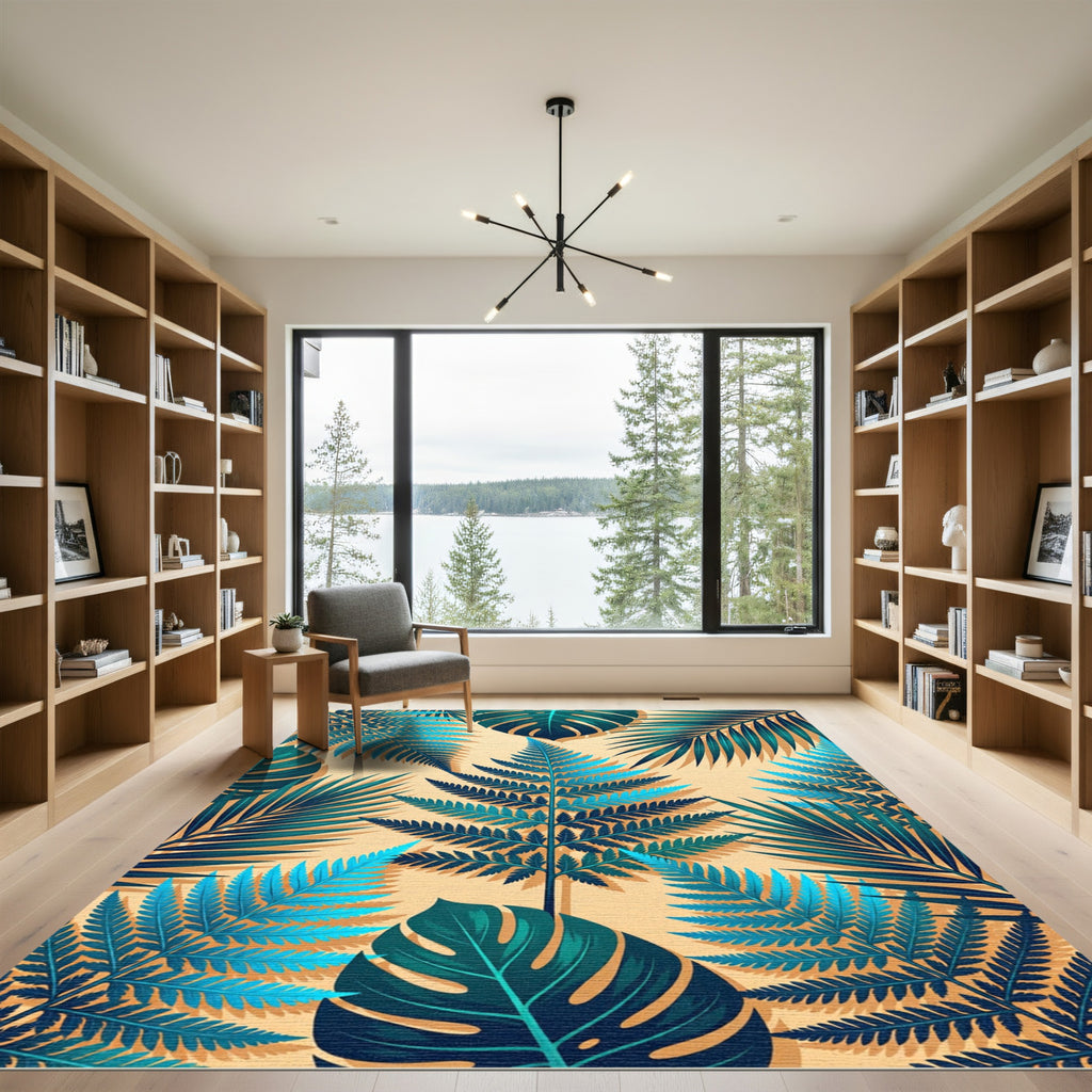 Lush Tropical Ferns and Botanical Leaves Rug