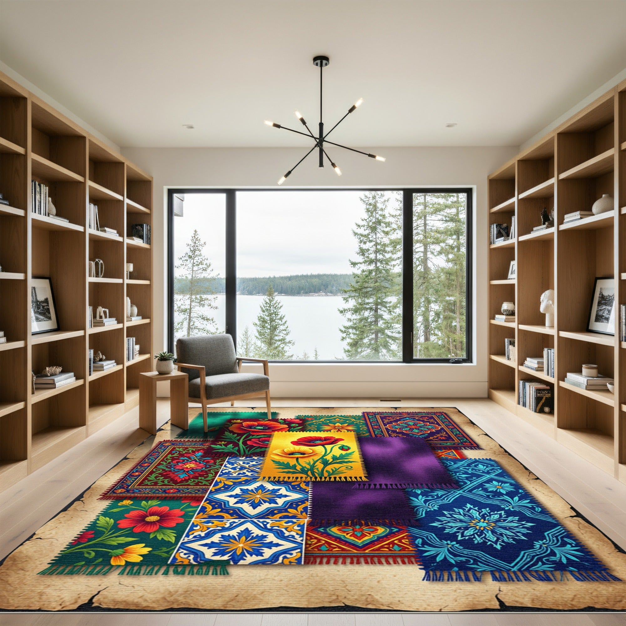Vibrant Red Flower Medallion Rug