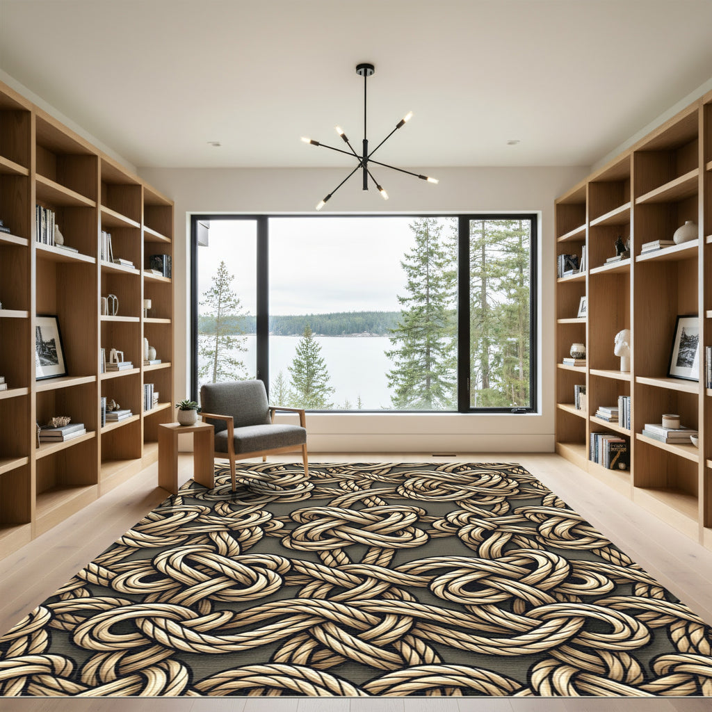 Tan Woven Knot Abstract Composition Rug