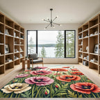 Vibrant Pink and Coral Poppy Garden Rug