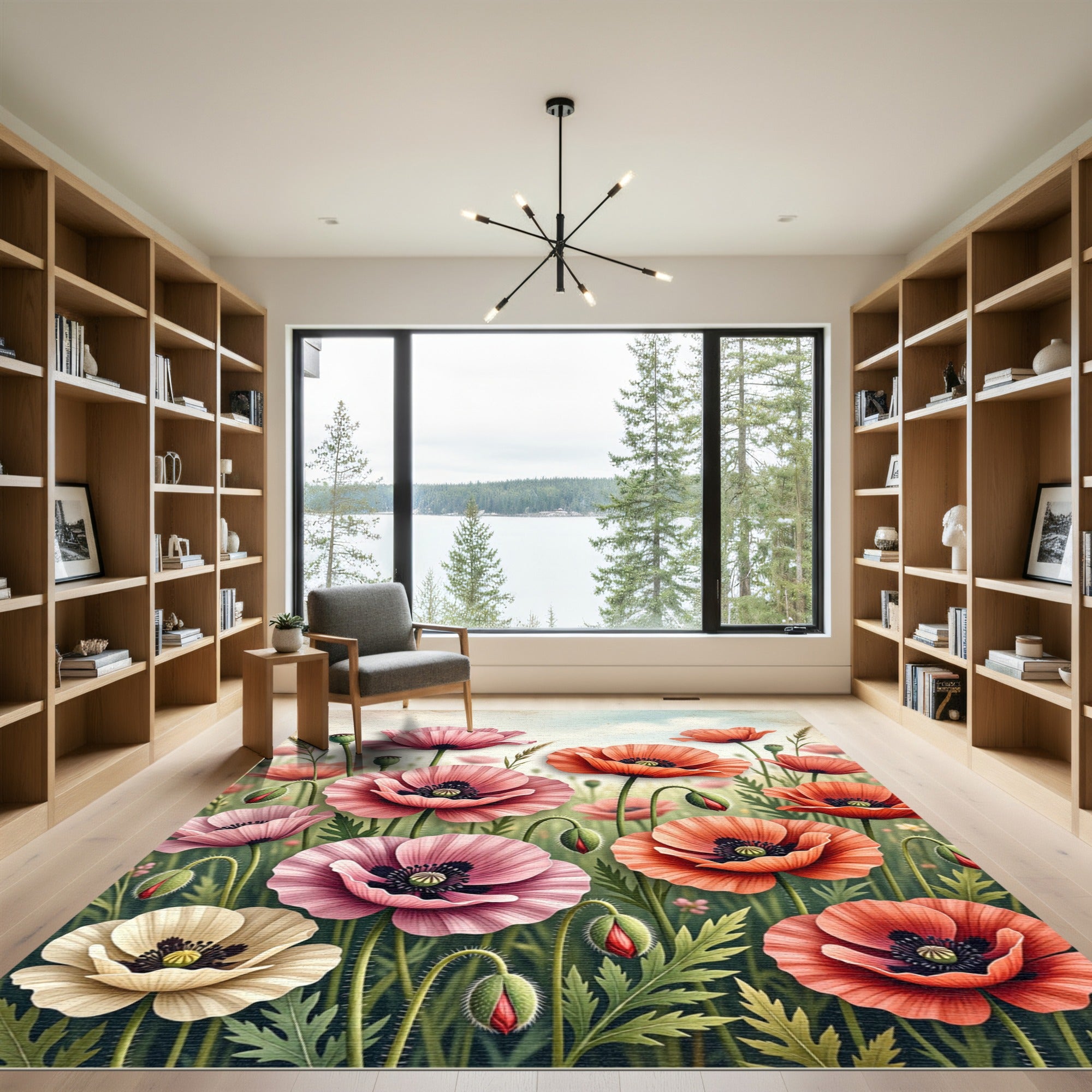 Vibrant Pink and Coral Poppy Garden Rug