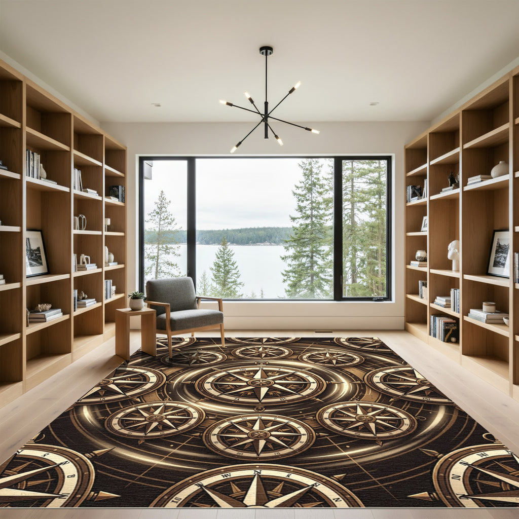 Vintage Compass Rose Golden Swirl Rug