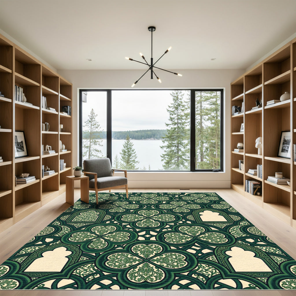 Emerald Green Arabesque Clover Rug