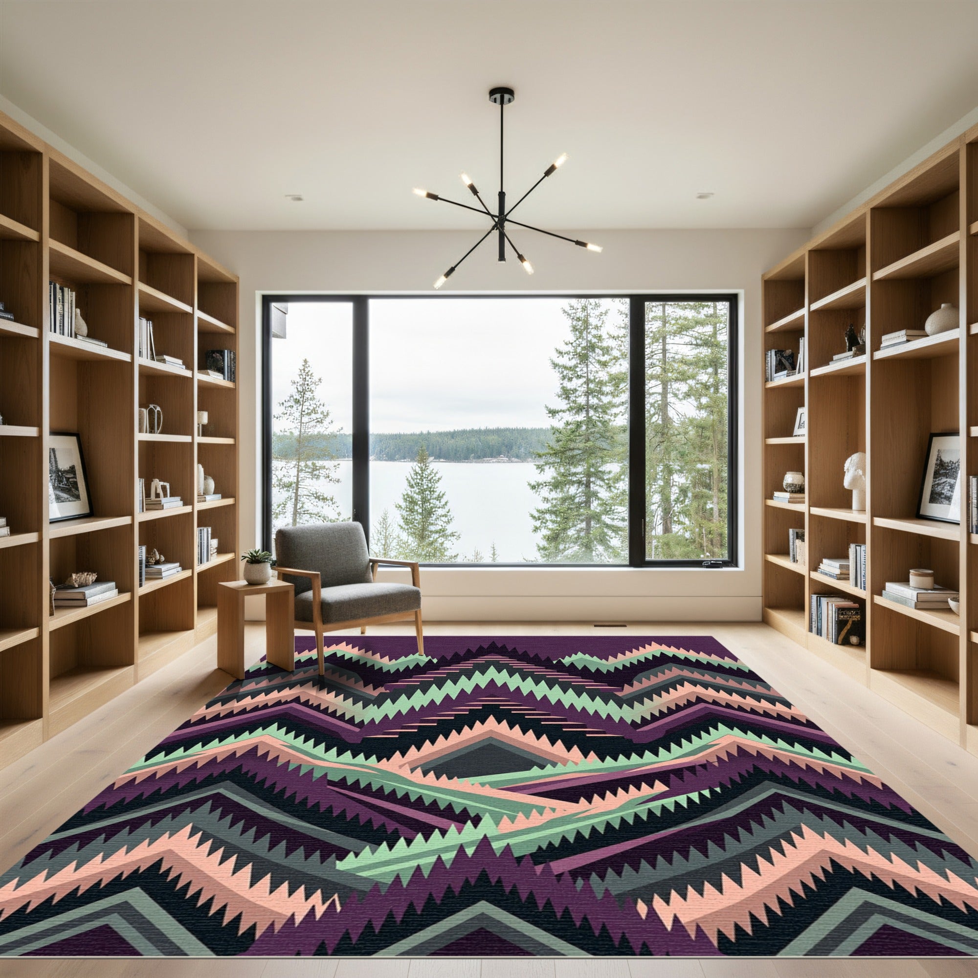 Purple Mint Peach Jagged Chevron Landscape Rug
