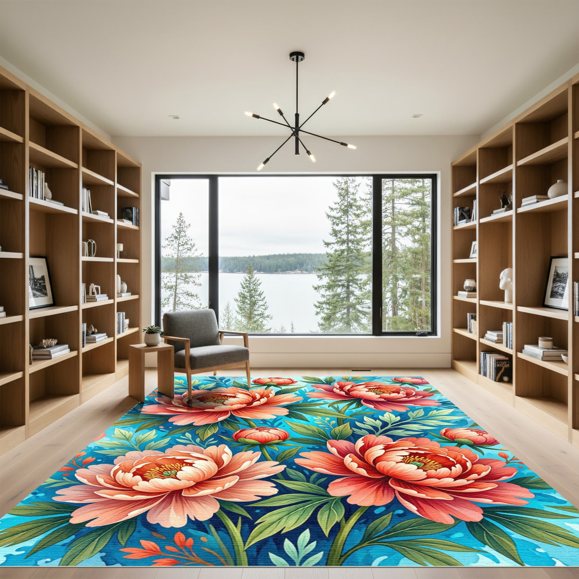 Coral Bloom Garden Watercolor Rug