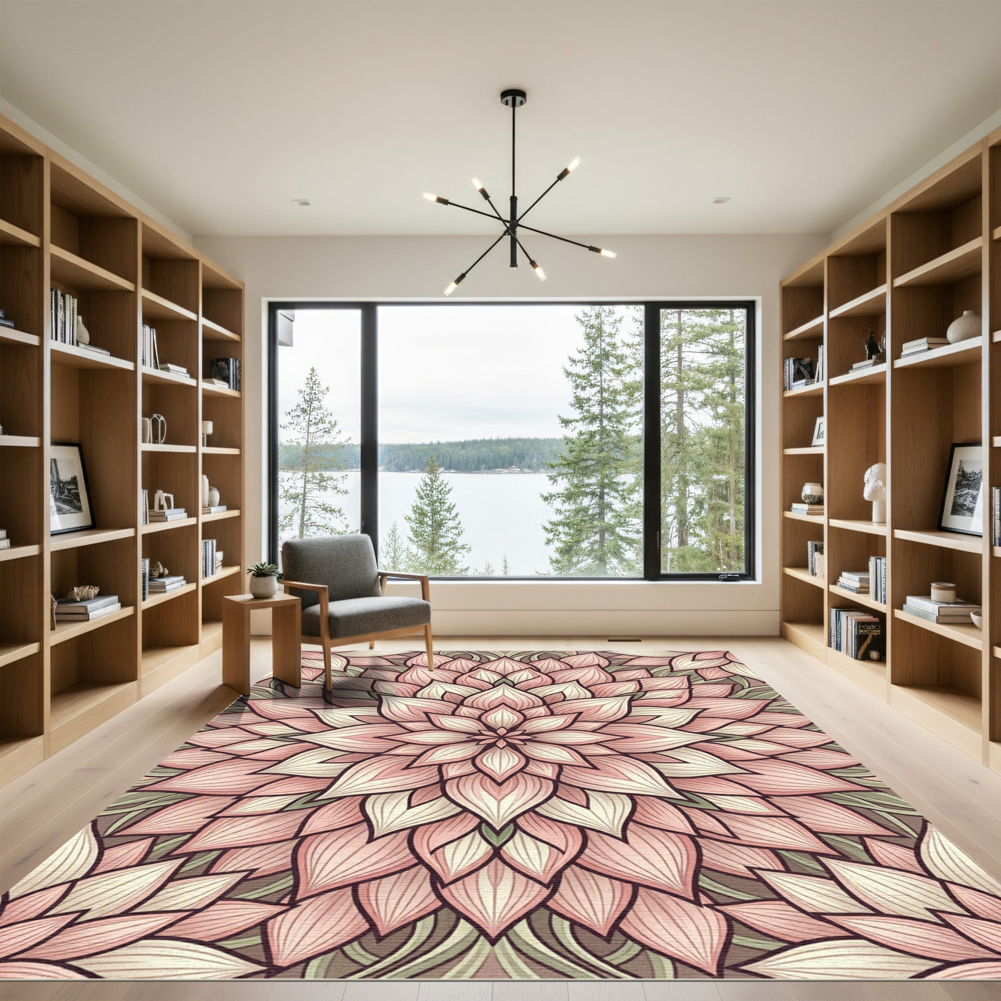 Delicate Pink Floral Mandala Rug