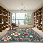 Elegant Pink Rose Scrollwork Botanical Rug