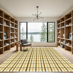 Modern Ochre Neutral Grid Checkered Rug