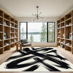 Abstract Black Ink Brushstroke Stripe Rug