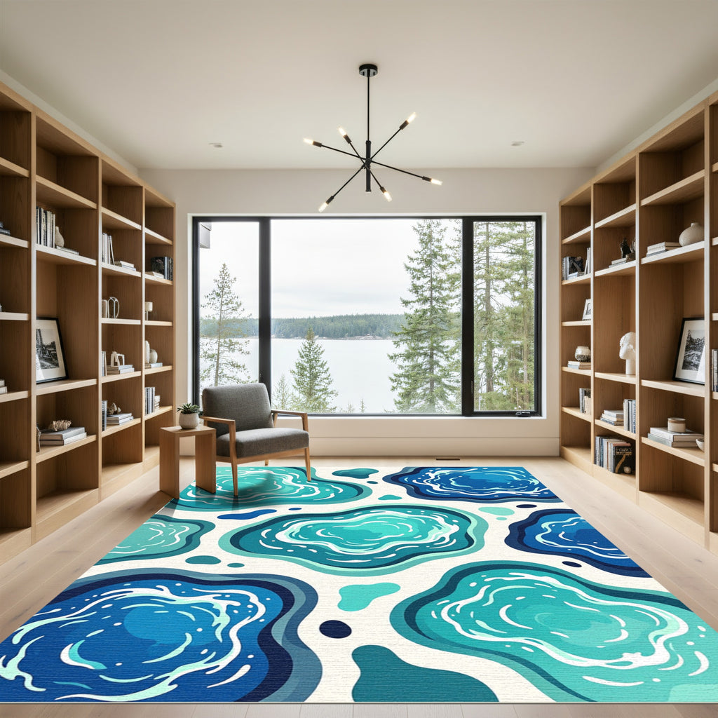 Cool Blue Abstract Water Ripples Rug
