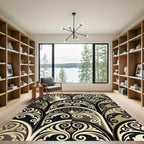 Elegant Black and Gold Damask Arch Rug
