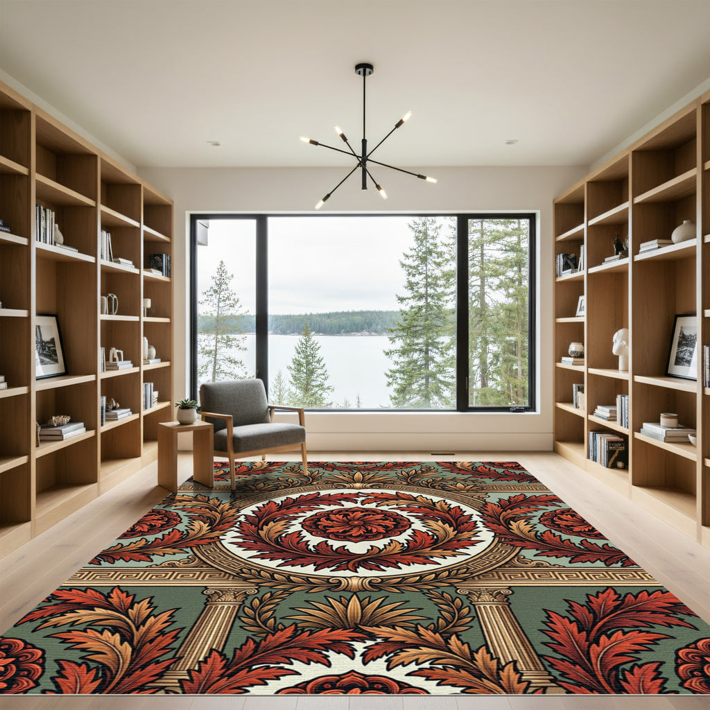 Crimson Acanthus Laurel Border Rug