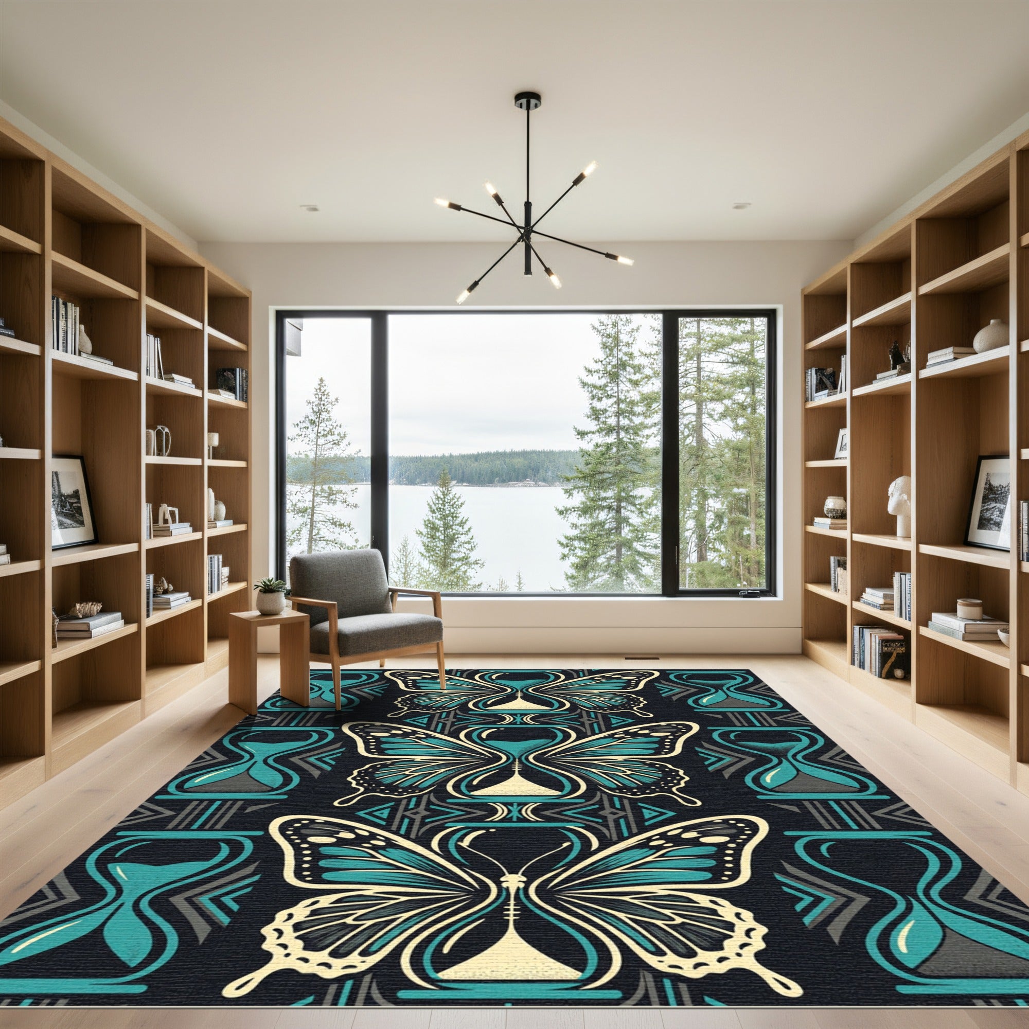 Teal and Navy Butterfly Hourglass Art Rug