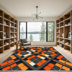 Tartan Orange Intersecting Diamond Composition Rug