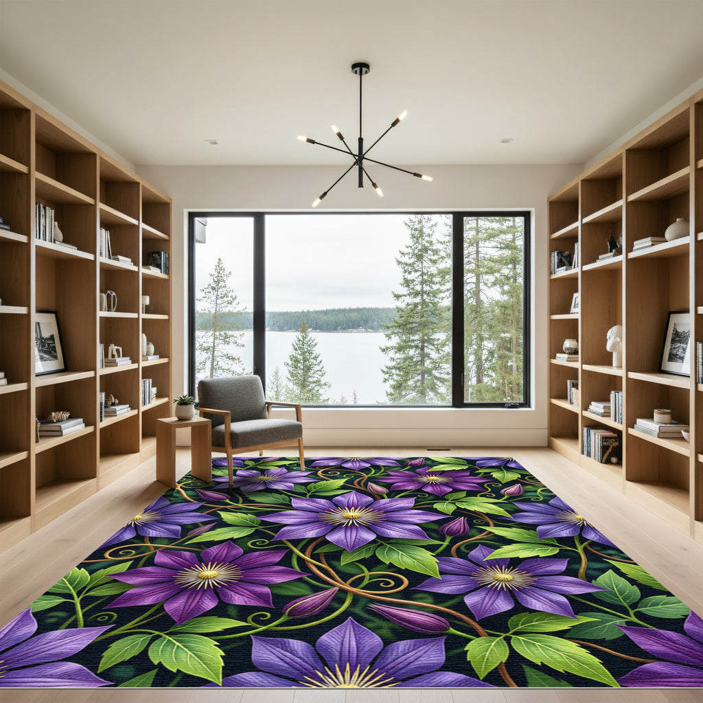 Rich Purple Clematis Garden Vines Rug