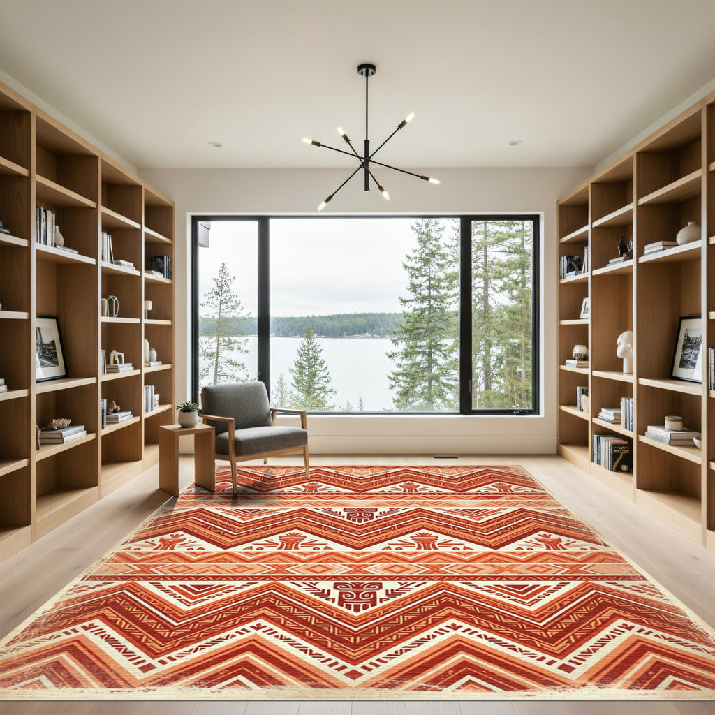 Earthy Terracotta Geometric Tribal Chevron Rug