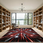 Red White Bursting Starburst Fireworks Rug