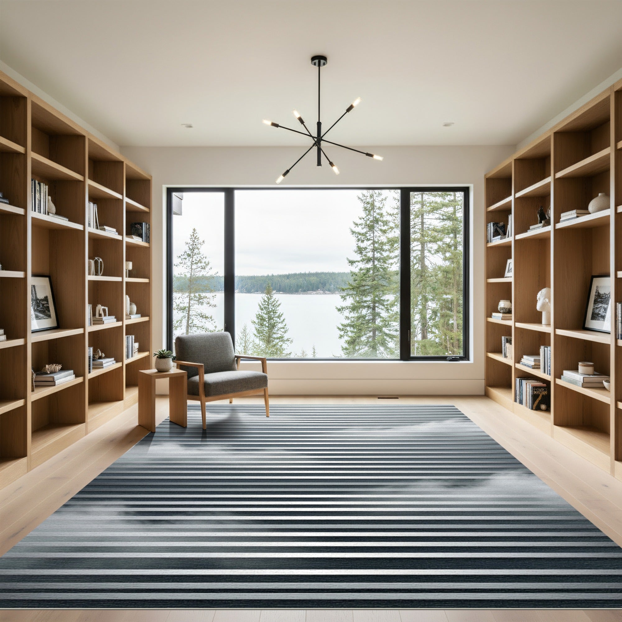 Minimalist Silver Gray Linear Cloud Rug