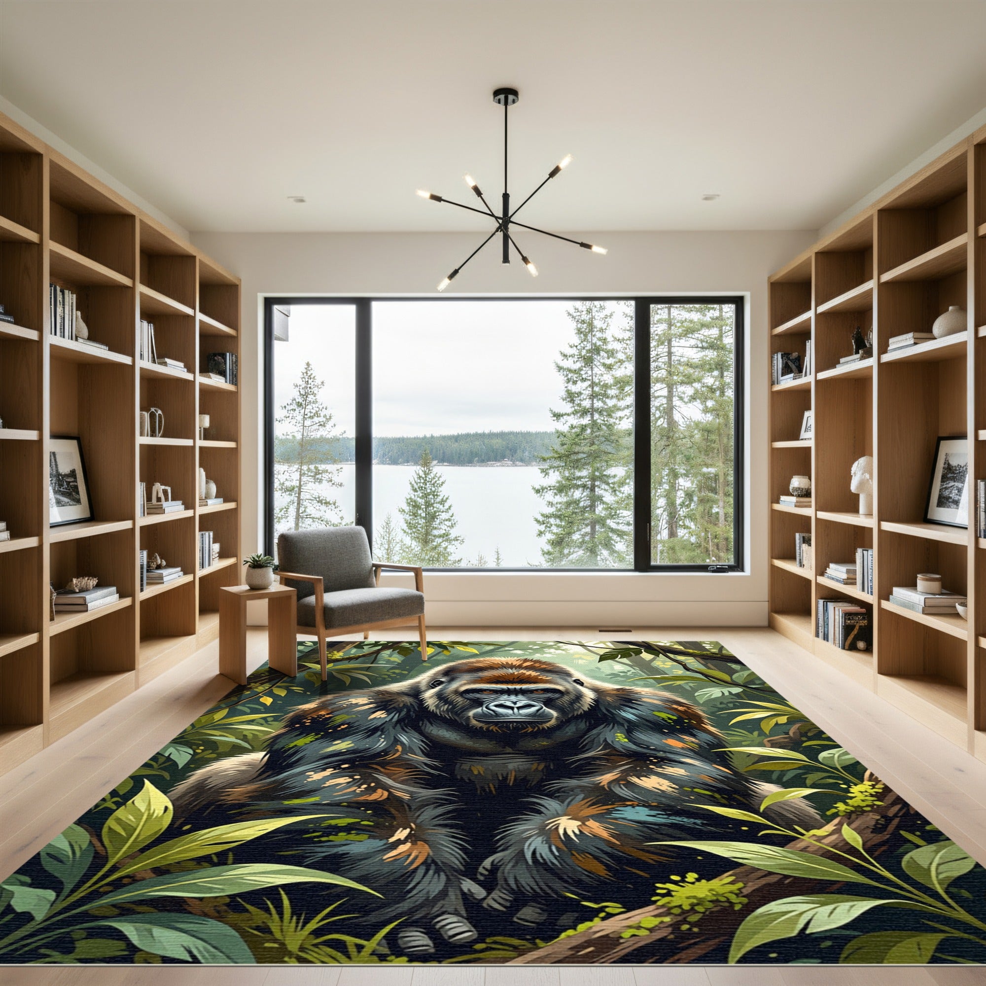 Majestic Silverback Gorilla Jungle Portrait Rug