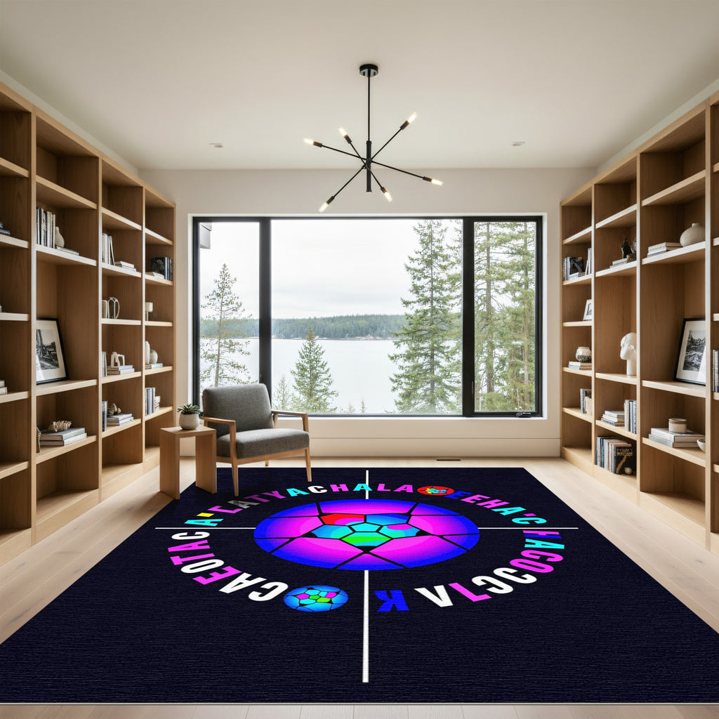 Colorful Gradient Soccer Orb Circular Text Rug