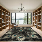Elegant White Peacock Feather Mandala Rug