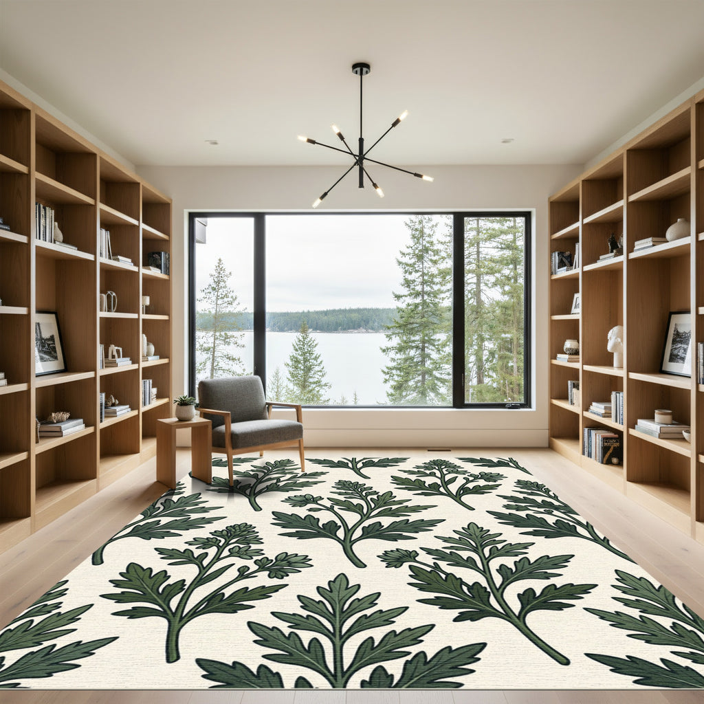 Verdant Green Botanical Branch Pattern Rug