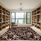 Dark Crimson Vintage Floral Scroll Rug