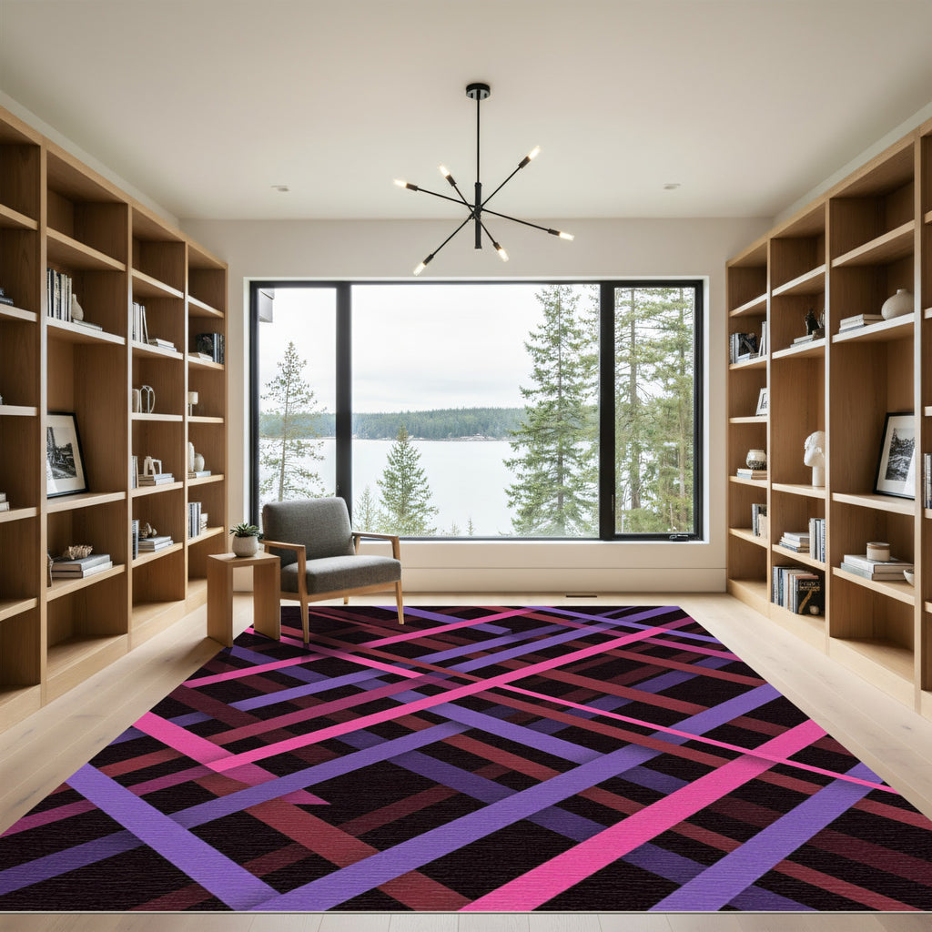 Vivid Magenta and Violet Intersecting Lines Rug