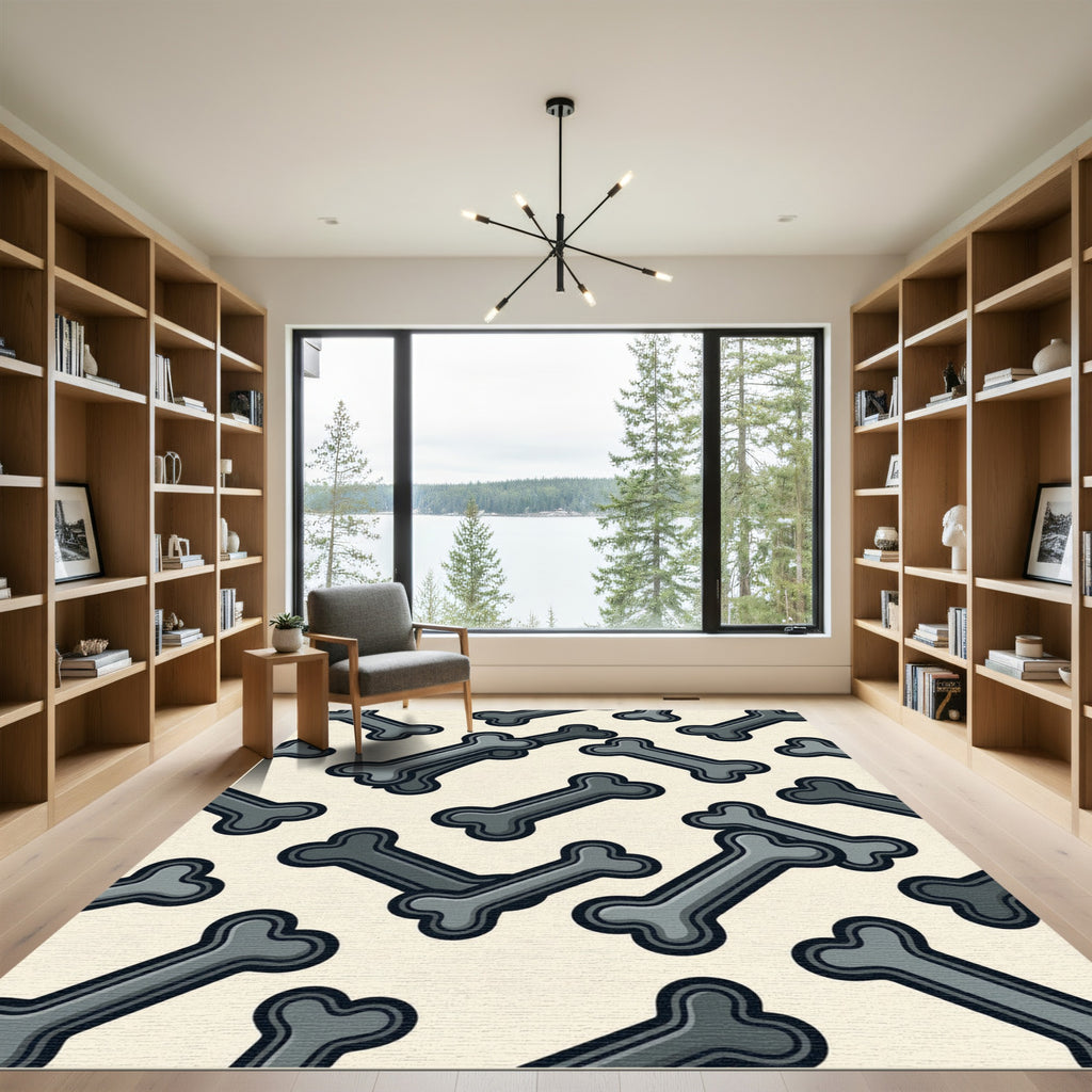 Playful Gray Bone Scatter Rug
