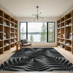 Dark Fern Leaf Silhouette Gray Rug