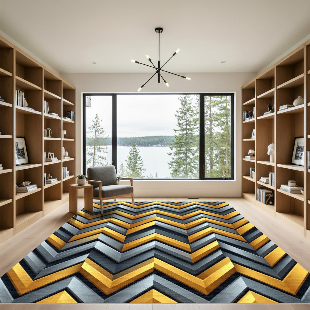 Metallic Gold Gray Chevron Geometric Rug