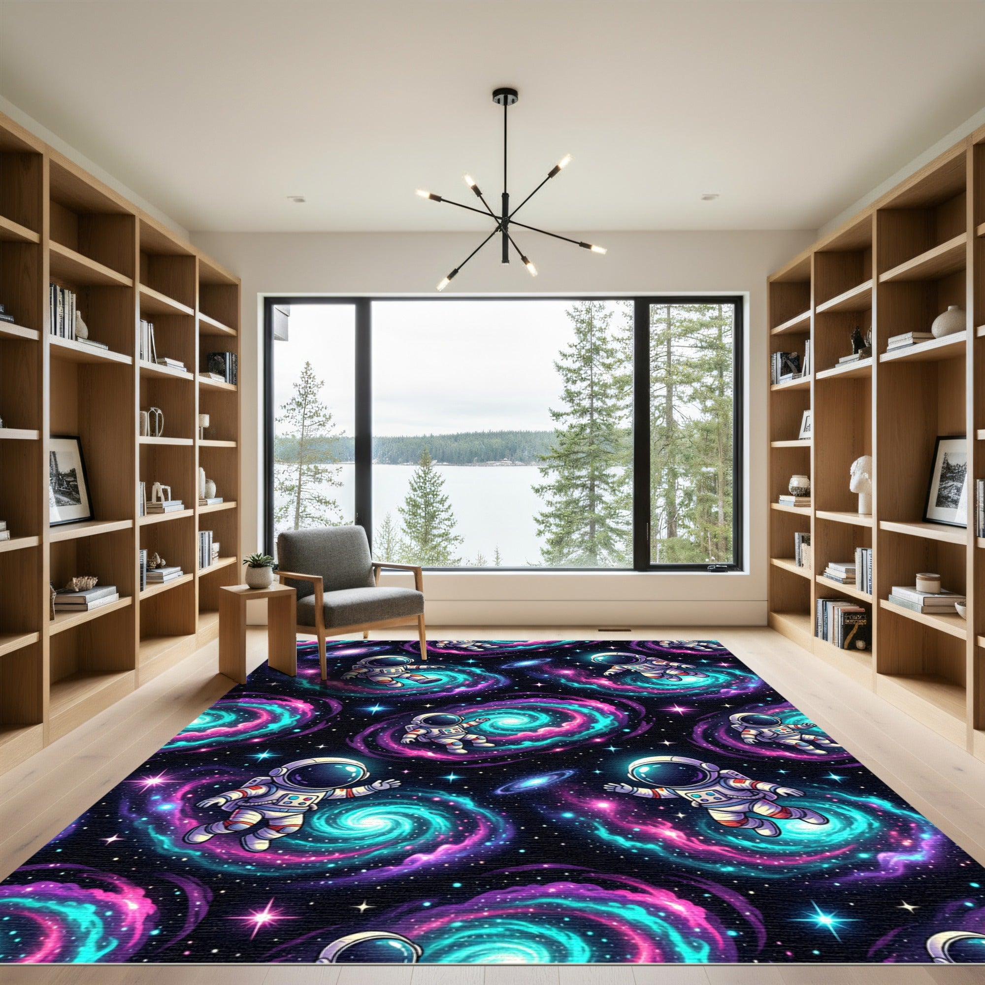 Vibrant Neon Astronaut Galactic Nebula Rug