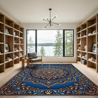 Golden Paw Medallion Navy Floral Art Rug