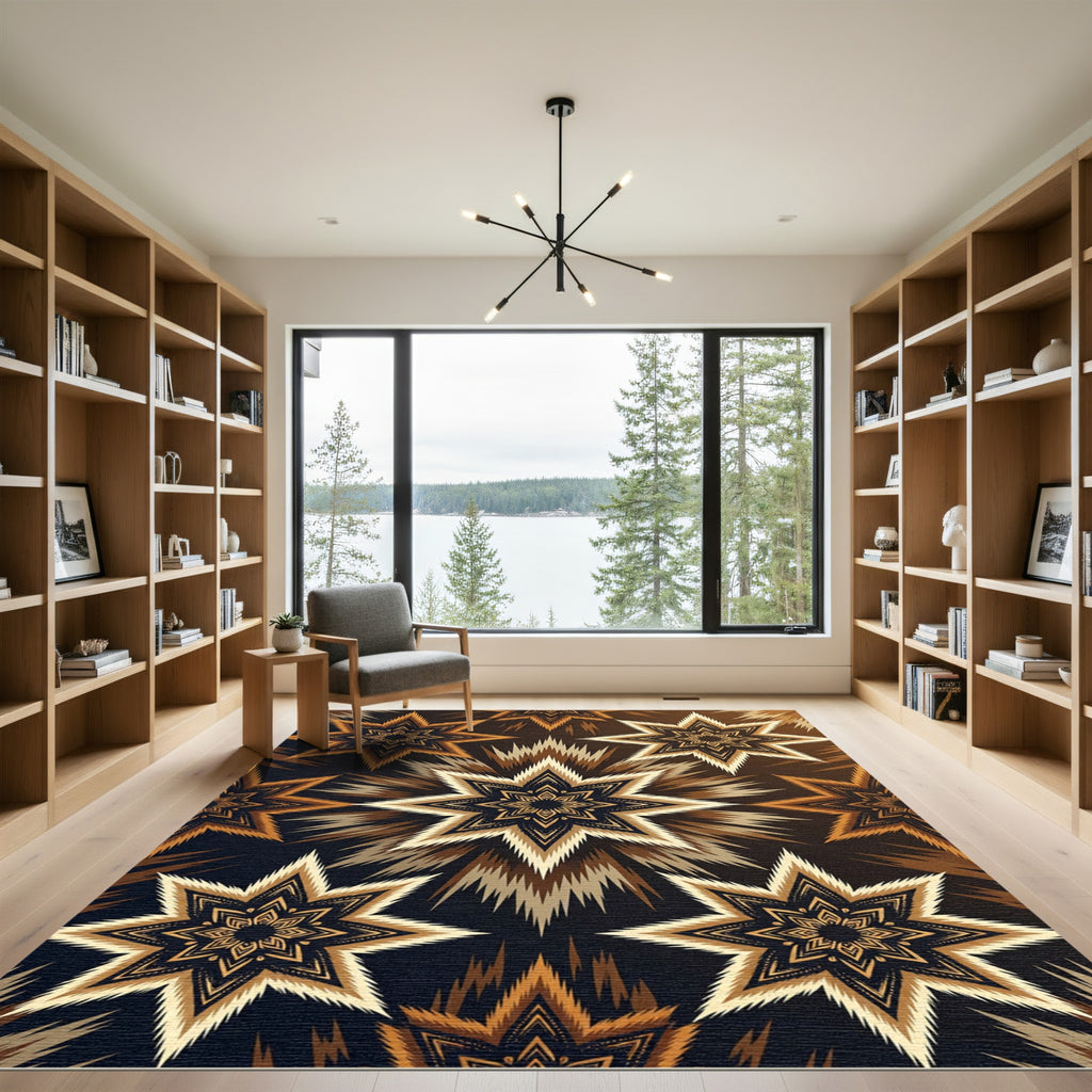 Golden Starburst Floral Medallion Rug