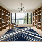 Modern Navy Blue Sharp Diagonal Lines Rug