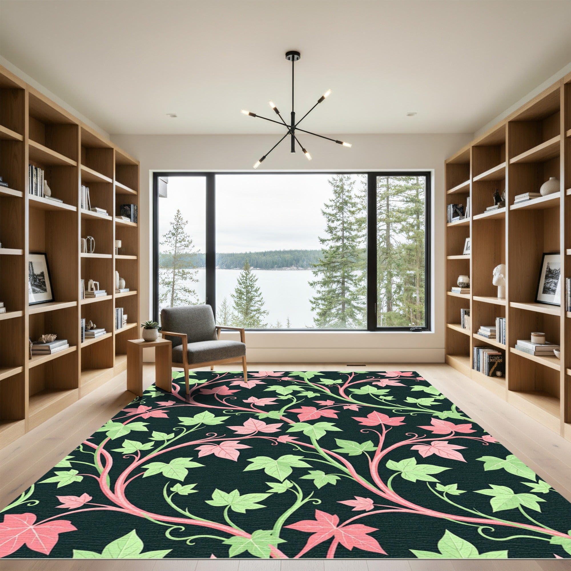 Pink and Mint Ivy Vine Foliage Rug
