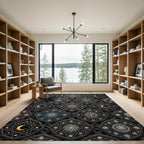 Celestial Gold Crescent Star Geometric Rug
