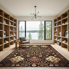 Gold Floral Medallion Burgundy Tapestry Rug