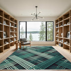 Modern Emerald Intersecting Line Grid Rug