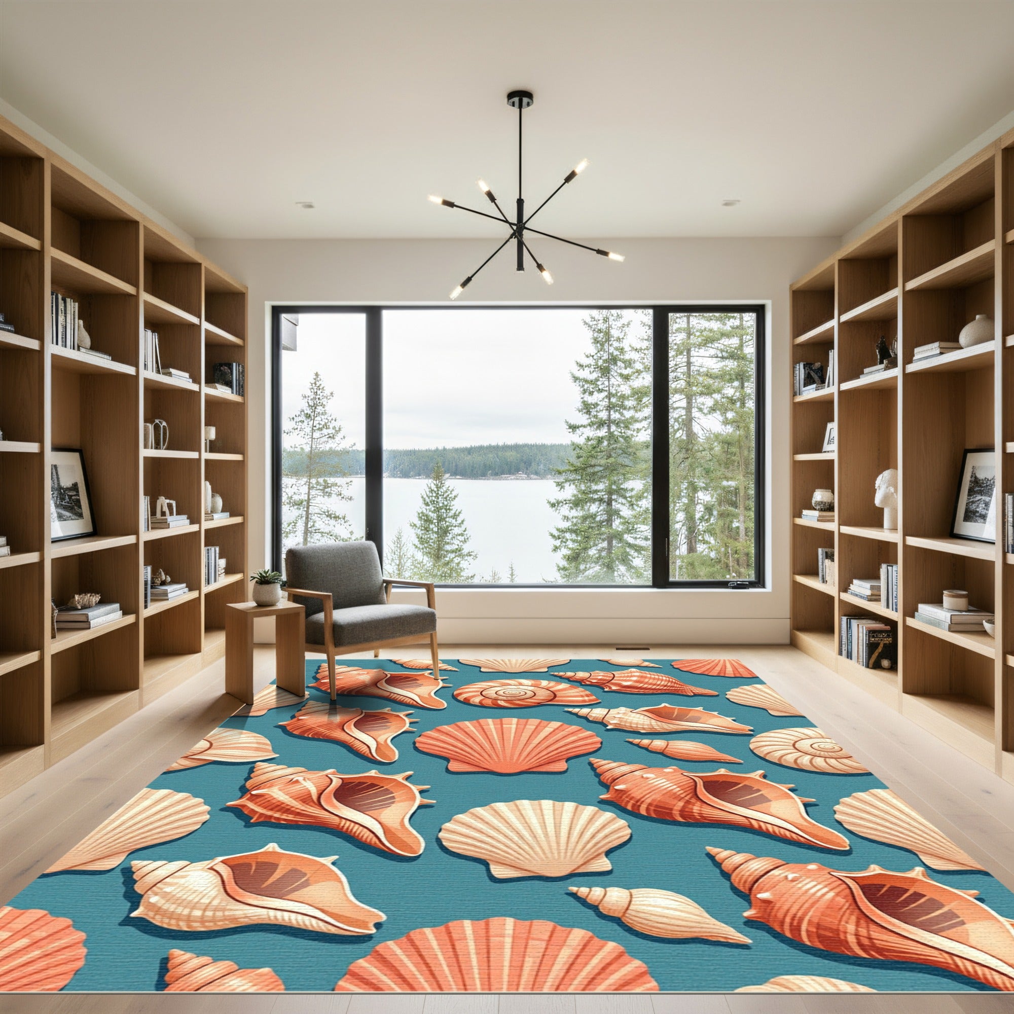 Coastal Oceanic Seashell Coral blue Backdrop Rug
