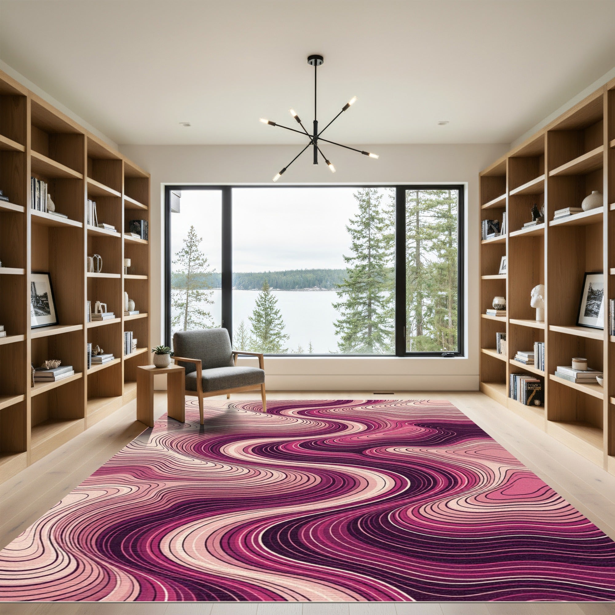 Rose Pink Abstract Contour Waves Rug