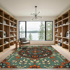 Earthy Sage Floral Medallion Boho Rug