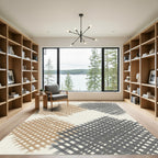 Taupe and Charcoal Geometric Grid Rug