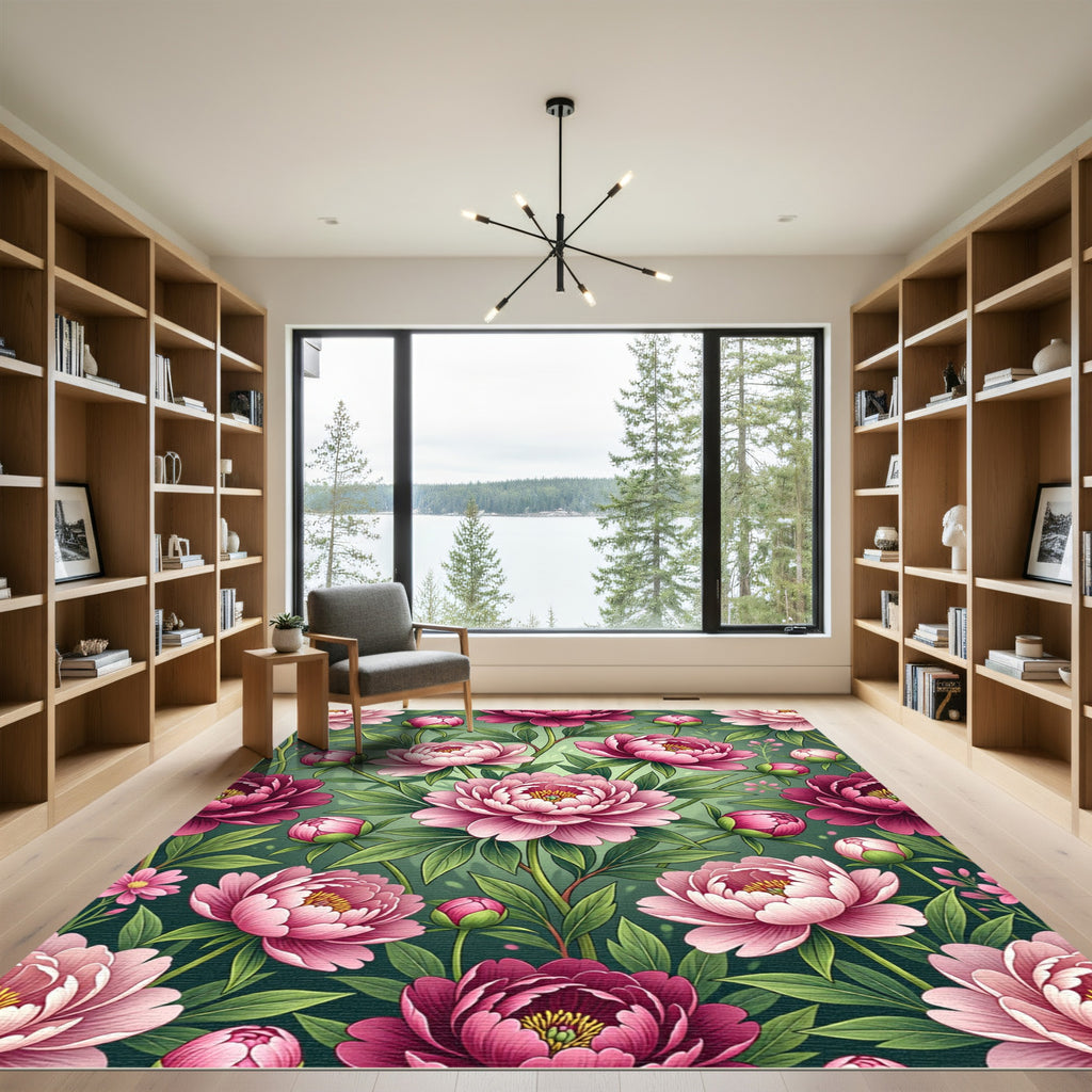 Pink Peony Floral Grove Rug