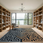 Metallic Gold Silver Geometric Labyrinth Rug