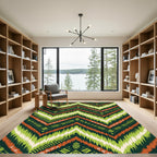 Vibrant Green and Burnt Orange Zigzag Chevron Rug