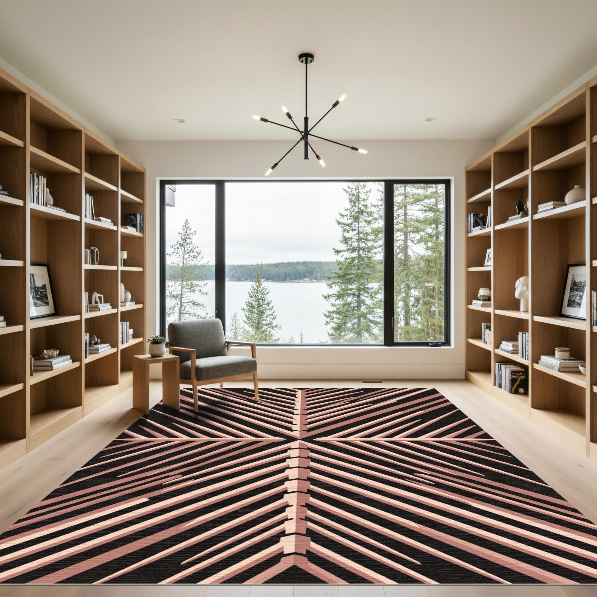 Rose Gold Abstract Stripe Mandala Rug