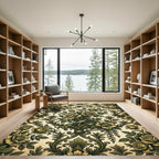 Antique Green Floral Scroll Bouquet Rug